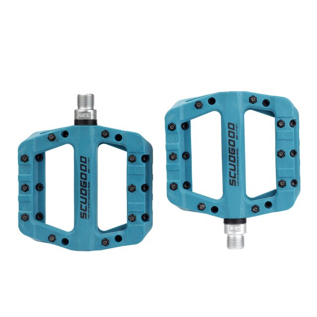 Bikein mtb pedaler nylon fiber ultralet flad pedal xc am bmx mountain road bike anti-slip fast gear big foot cykelpedaler: Blå