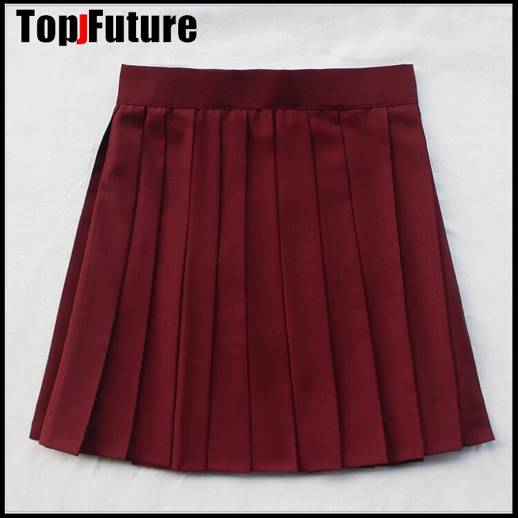 Uniformes scolaires japonais femmes filles, couleur unie plissée, costume JK noir bleu marine gris, jupe de Style académique pour lycéennes: RED 42CM / S