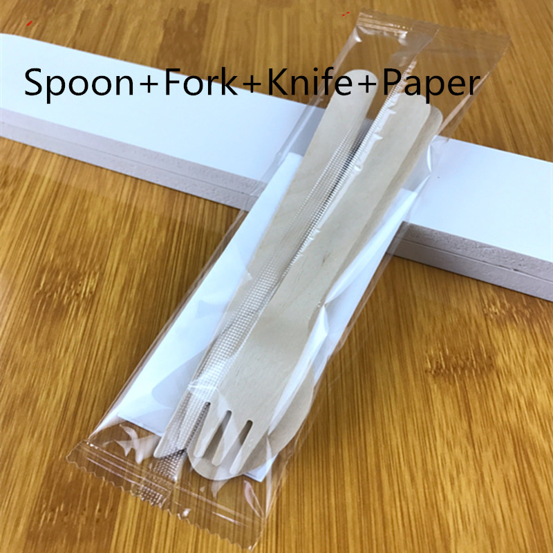 100 Pcs Takeaway Pakket Disposable Houten Mes Vork Lepel Verjaardag Wedding Party Cake Dessert Fruit Servies