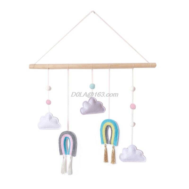 Decoración de madera para colgar en la pared, nube, fieltro arcoíris, adornos artísticos para la pared, para el hogar, dormitorio infantil: Azul