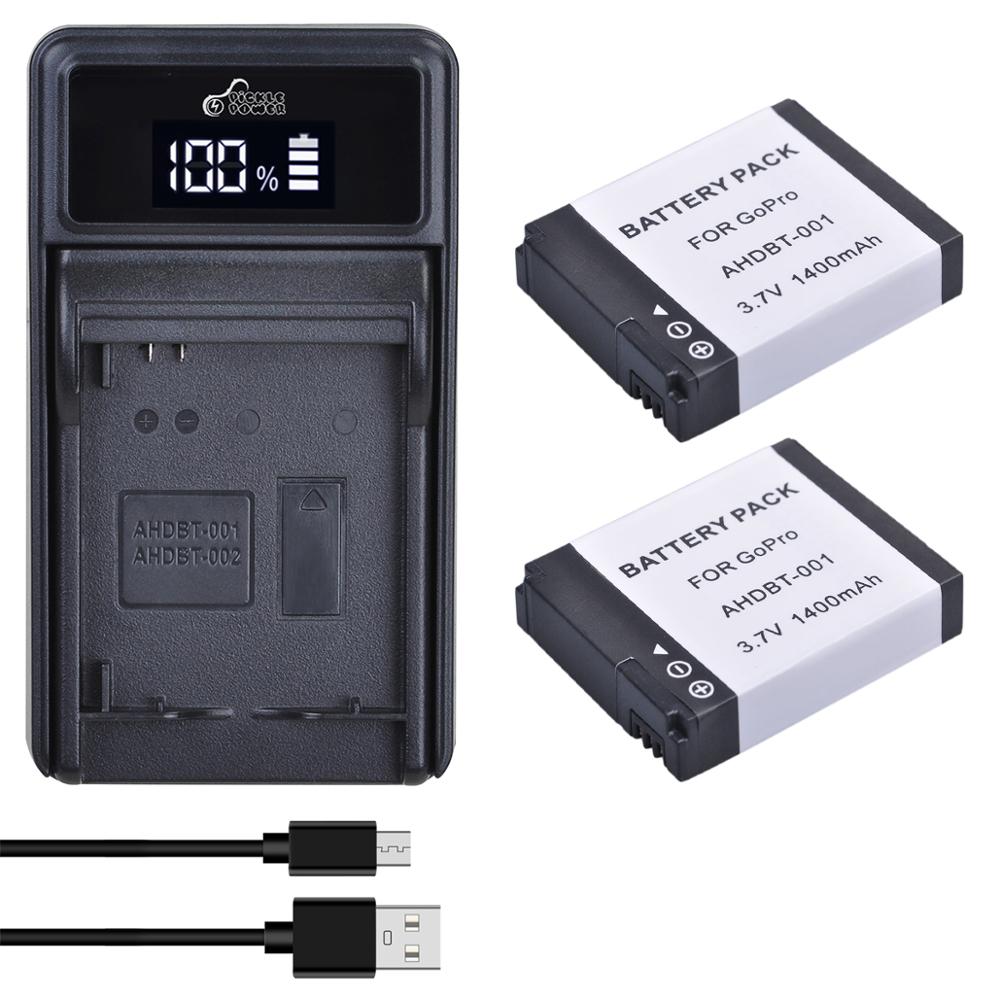 Batería de AHDBT-001/cargador para GoPro HD Hero 1, 2, Hero1, Hero2, motodeportes, Surf, al aire libre, edición 960, 1080p: 2 Battery 1 Charger