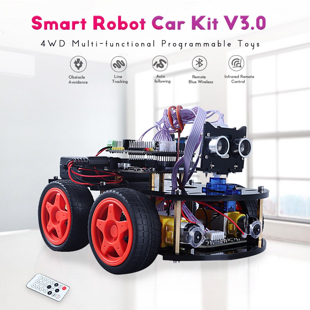 4WD Smart Robot Car Upgraded V3.0 For Arduino UNO R3 With SG90,Bluetooth module,IR Control Programming Electronic Starter Kit