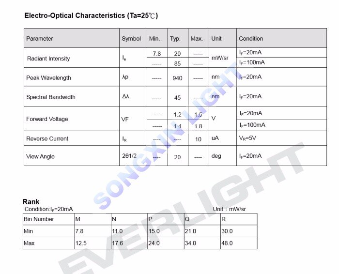 20pcs EVERLIGHT IR333-A 5MM 940NM Infrared LED Diode 5mm Infrared LED T-1 3/4