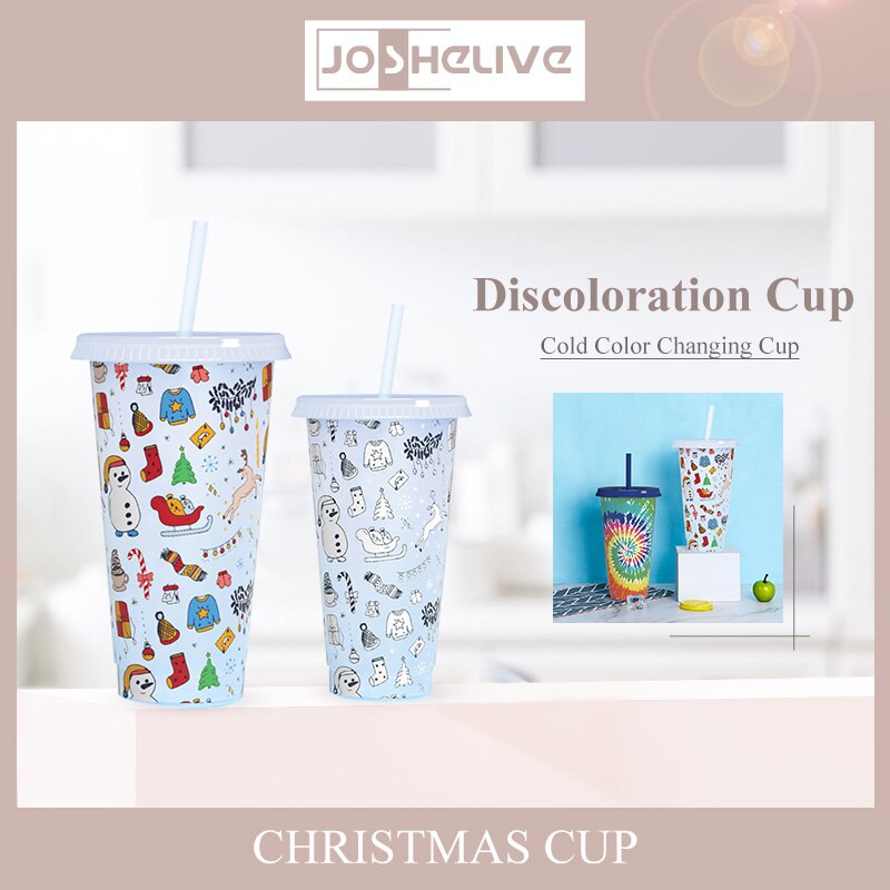 Scolorimento della tazza di acqua quando freddo stile natalizio PP bicchiere di paglia di plastica tazza di cannuccia fredda rilevamento della temperatura riutilizzabile