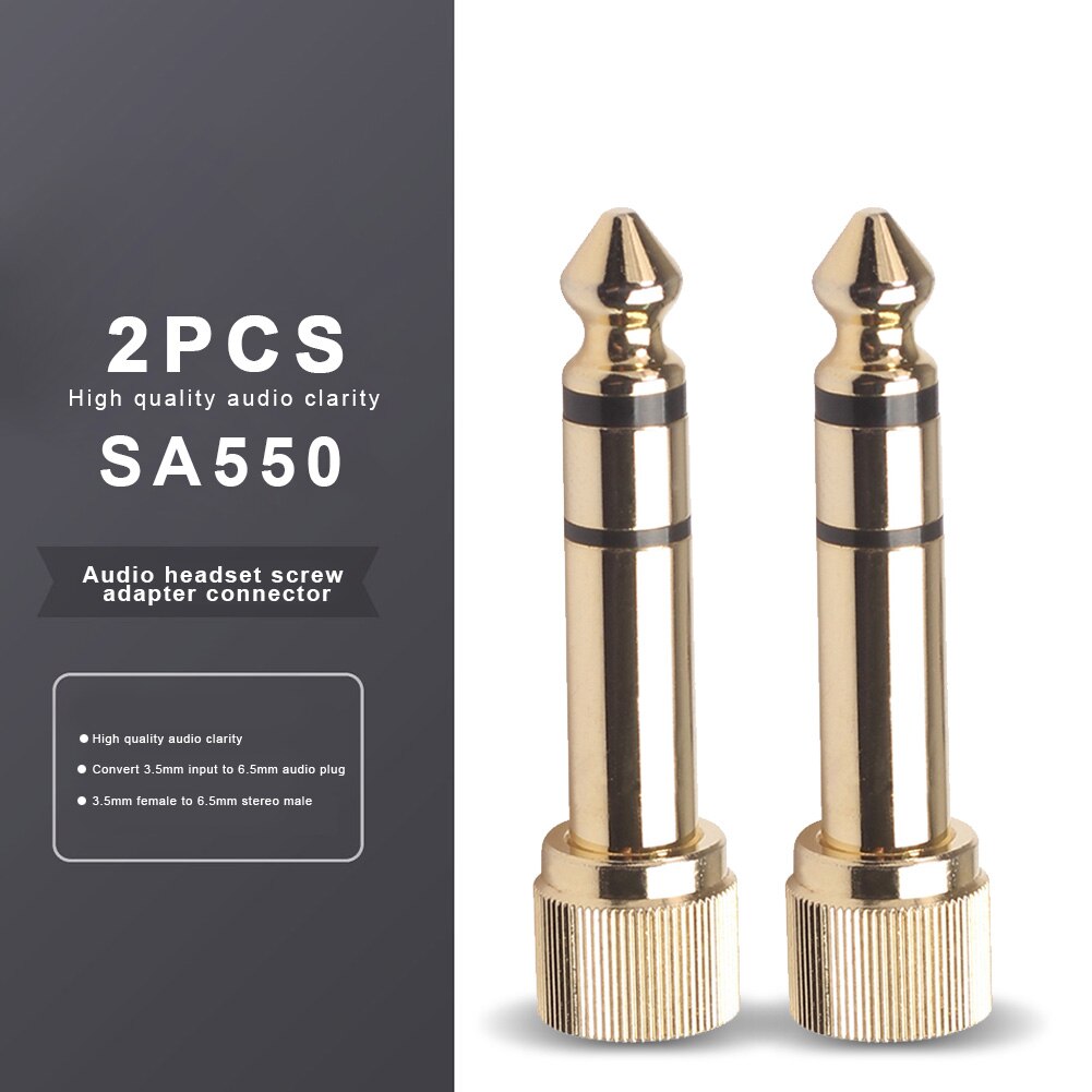 2pcs Jack 6.35mm Male to 3.5mm Female Plug Connector Headphone Amplifier Microphone Audio Screw Adapter Converter