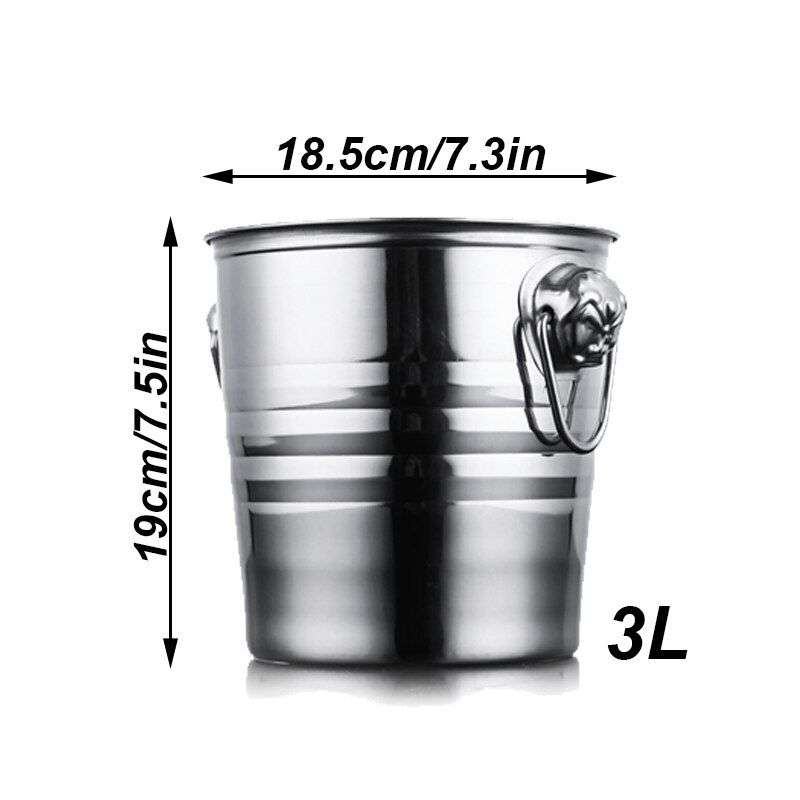 UNTIOR Stainless Steel Bar Ice Bucket Two Handles Champagne Bucket Wine Bucket Spit Wine Barrel Container Ktv Club Bar Supplies: 3L