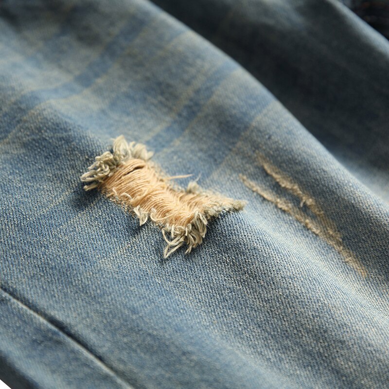 Gersri Men Holes Jeans European High Street Destroyed Jeans Men Hip Hop Ripped Slim Jeans Pants