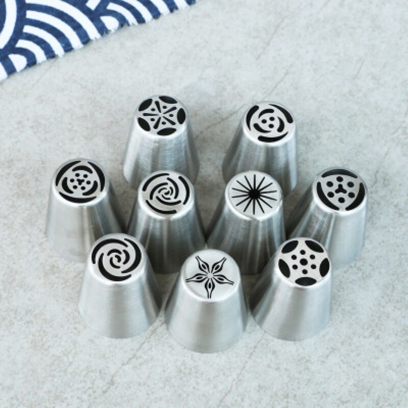 9 stks/set Gebak Nozzle Voor Cake Grote Roestvrijstalen Rusland Icing Piping Zozzles Tips Cupcake Cake Decoratie Accessoires Tool