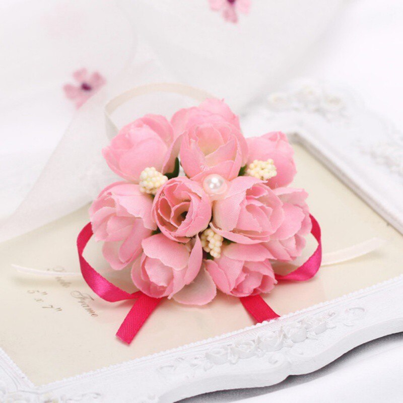 10pcs/lot Wrist Flowers Prom Wrist Flower Girls Bridesmaid Hand Flowers Wrist Corsage Bracelet Lace-up Flower Wedding Supply