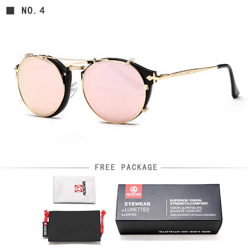 Kdeam Steampunk Clip Op Zonnebril Mannen Ronde Zonnebril Vrouwen Barokke Gesneden Benen All-Matching Size Met Doos: C4
