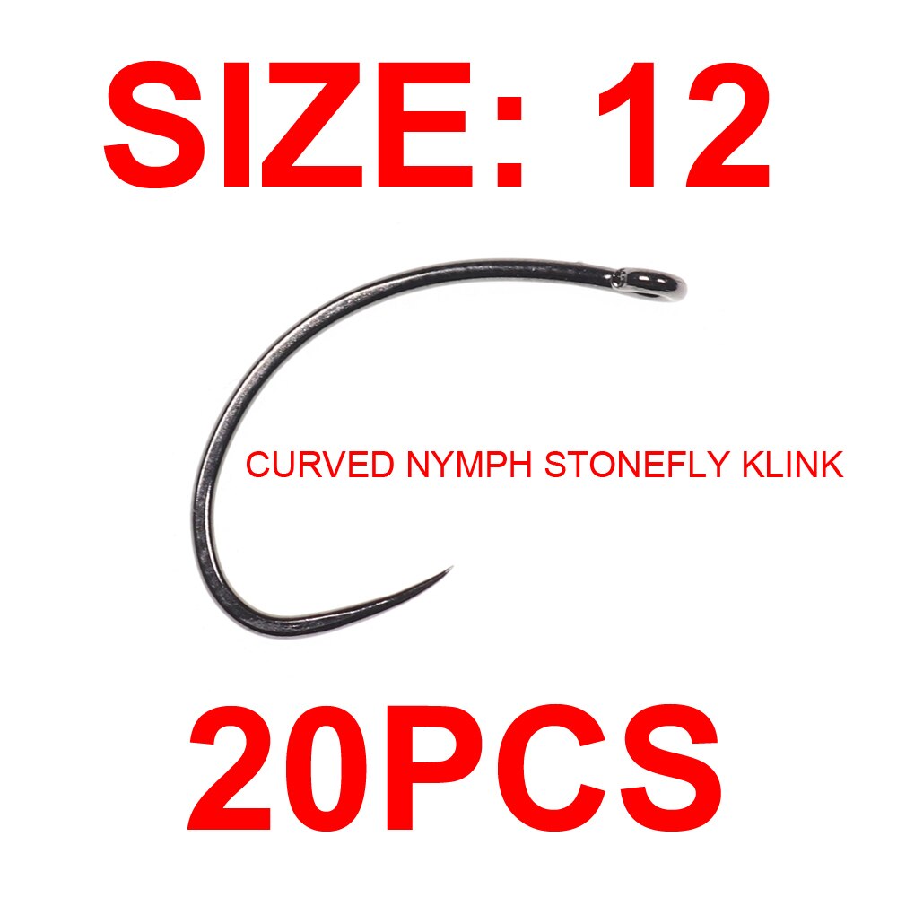 Vampfly 20pcs Barbless Curved Nymph Stonefly Klink Fly Tying Hook Ultra Sharp Fly Fishing Hooks: 20pcs size12