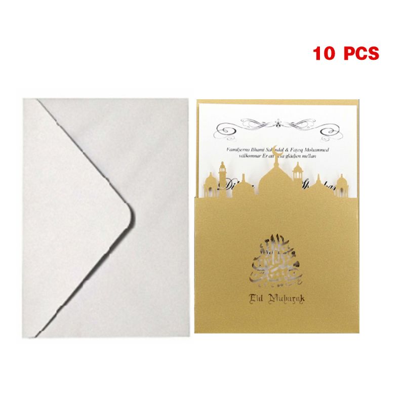 10 Set Cut Church Eid Mubarak Wedding Party Invitation Cards Inner Envelope Ramadan Muslim Greeting Card
