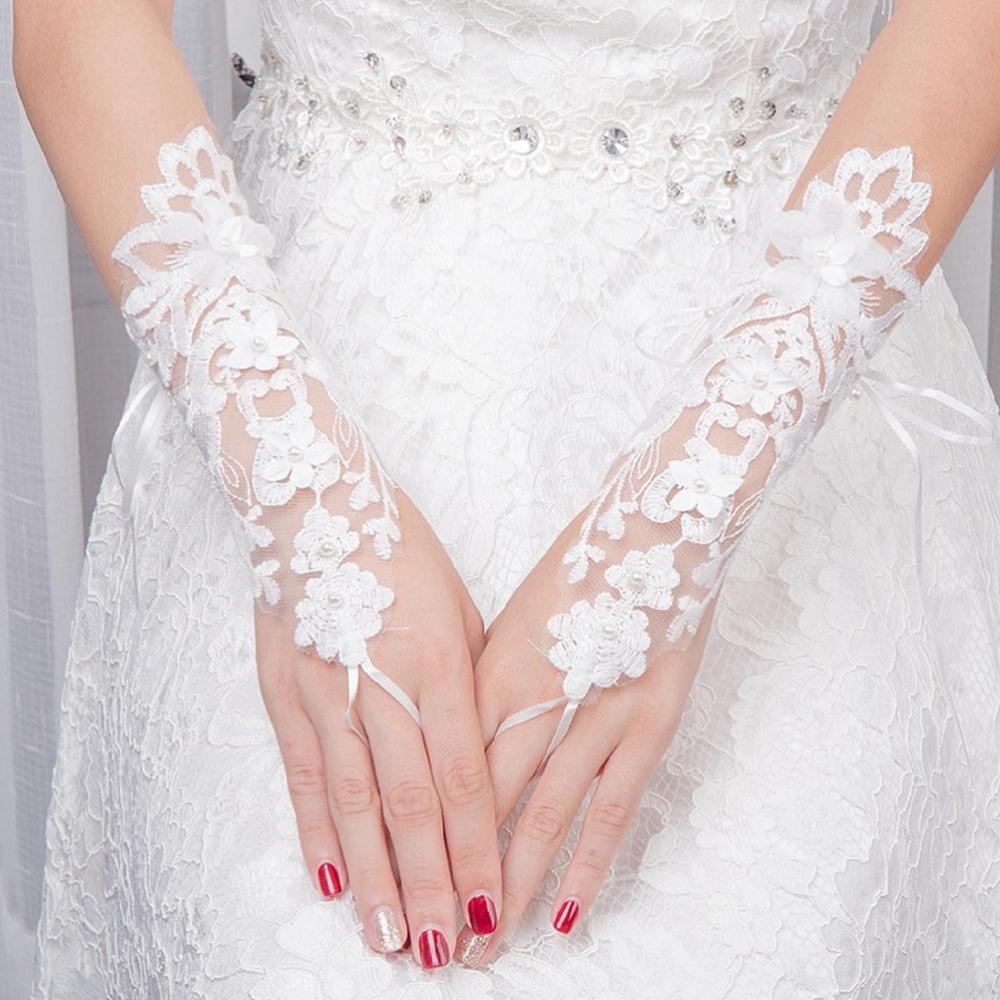 Guantes de encaje de , accesorios de boda, elegantes, color blanco,