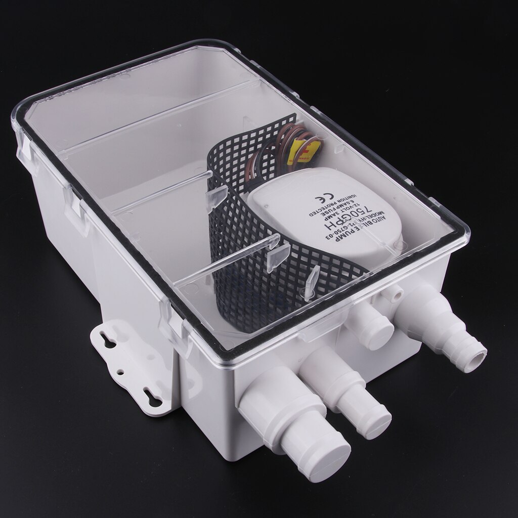 Boat RV Caravan Shower Sump Pump System Box - DC 12V - 750 GPH - Automatic - Multi-Port Inlet