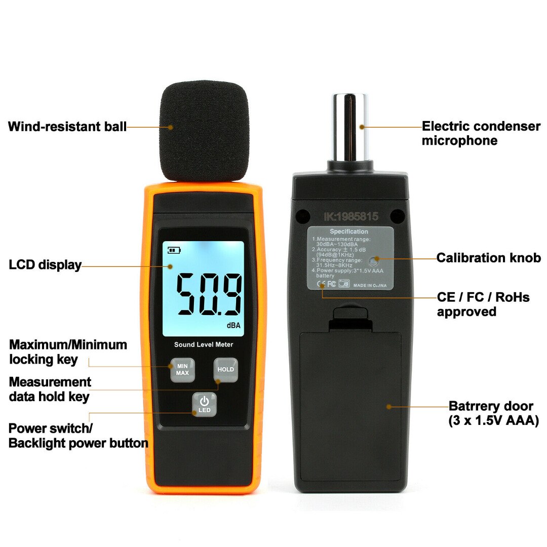 Digital Sound Level Noise Meter 30-130dB Decibel Detector LCD Backlight RZ1359 Noise Meter Sound Measurement Instruments