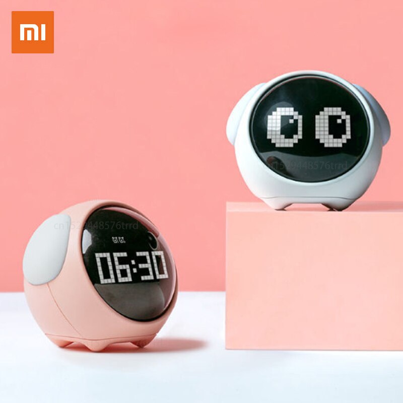 Xiaomi-reloj despertador con Linda expresión, luz LED Digital multifunción controlada por voz, termómetro de mesita de noche para el hogar