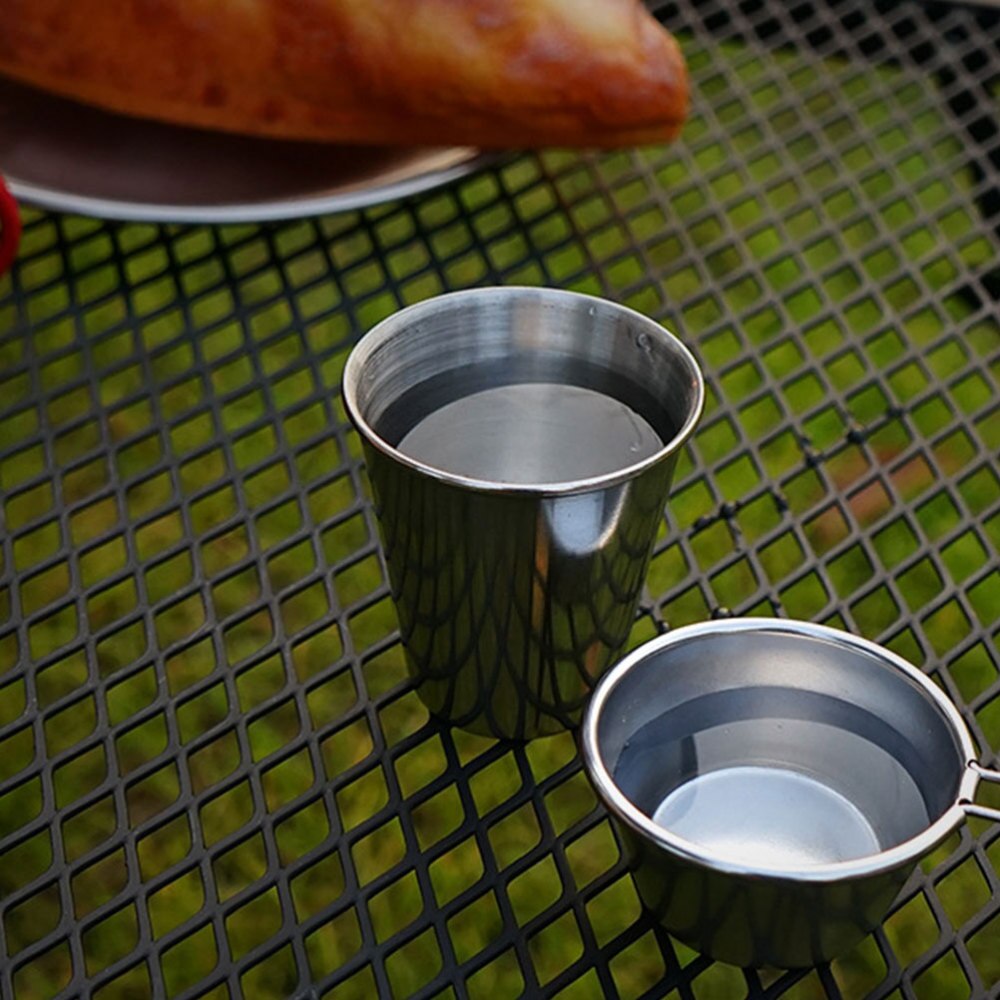 1 sæt rustfrit stål vinglas bærbar ølkop udendørs whiskykop rejsesæt sølv  (4 stk størrelse s kopper , 1 opbevaringspose)