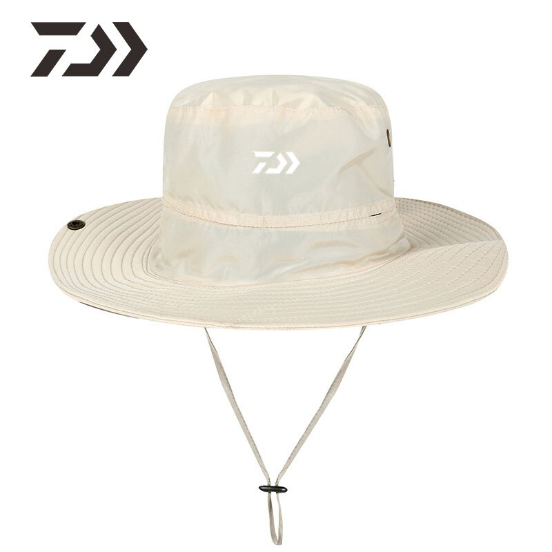 Daiwa Unisex Fishing Caps Bucket Hat Outdoor Uv Protection Adjustable Breathable Fishing Hats Solid Wide Brim Cap: Beige