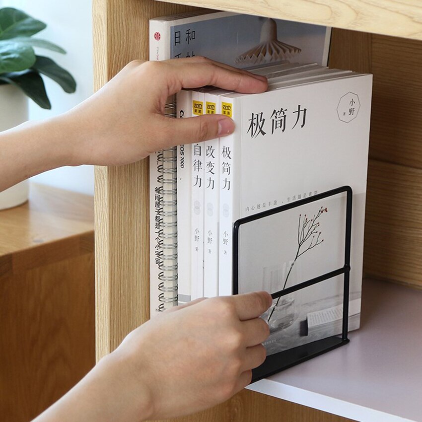 1 Pair Bookends Black, Decorative Wrought Iron Book Ends Supports for Shelves Simple Desktop Office Book Organizer Stand