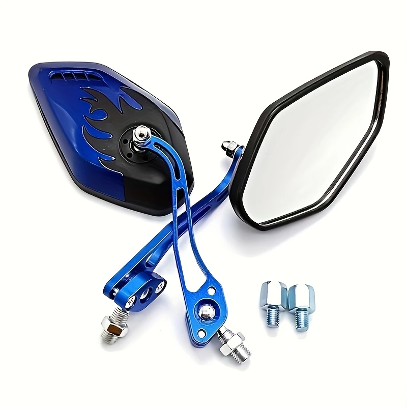 8 mm en 10 mm achteruitkijkglas motorfiets zijspiegels - 2 stuks voor cruisers, choppers, cafe rackers en terreinfietsen: Blauw