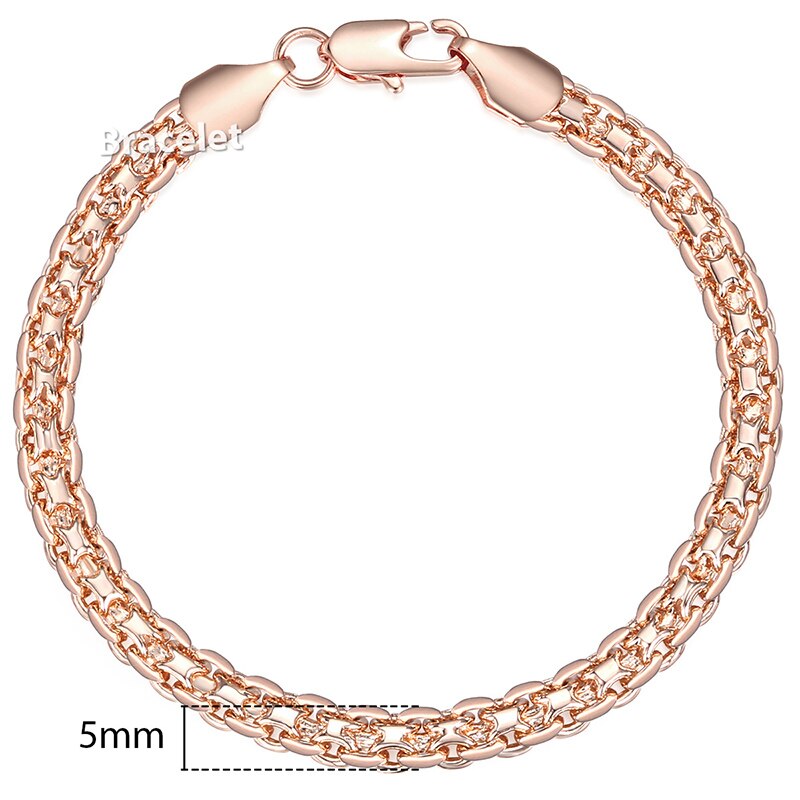 Pulsera de eslabones Bismark trenzados para hombre y mujer, brazalete de 4,5mm, Color oro rosa 585, 18-23cm, GB422