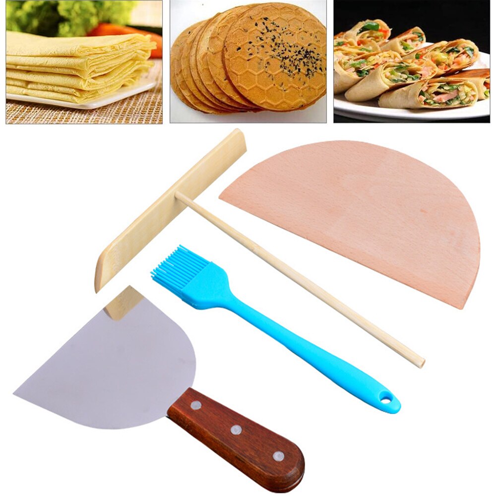 4 stück Crepe Treuer und Spachtel Set Pfannkuchen Makers Crepe Set Kit Tools Alle Natürliche Handgemachte Beechwood T-Form bau