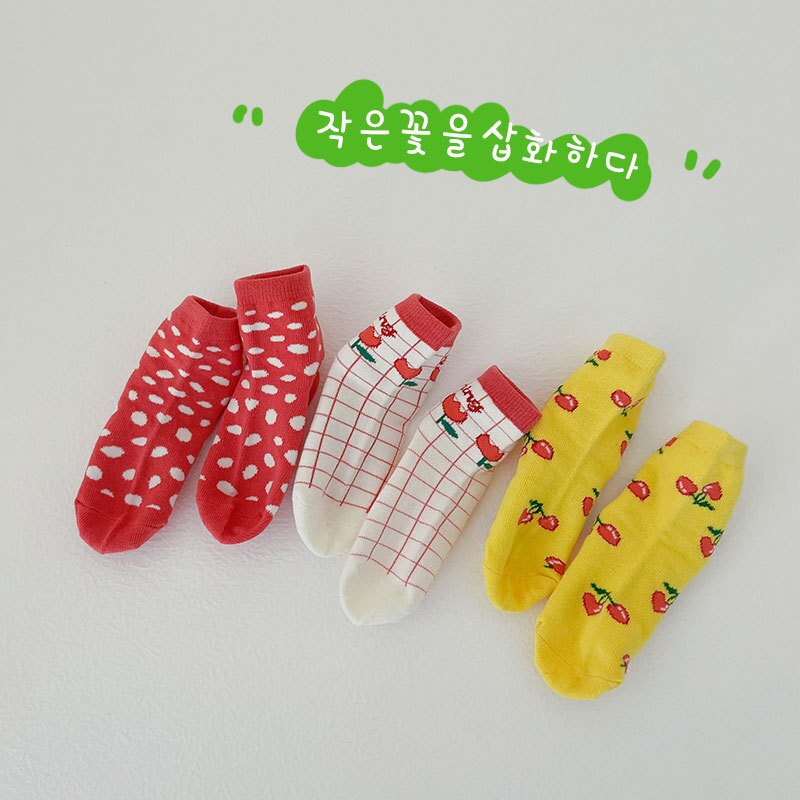 3 Paren/partij Z287 2022 Lente Baby Meisjes Leuke Cherry Gestippelde Koreaanse Baby Sokken: A / L 5-8Y