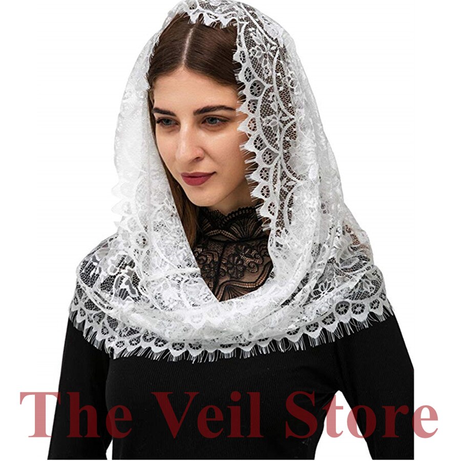 Schwarz Weiß Spanisch Spitze Frauen Mantilla Kapelle Schleier für Kirche Runde HeadCover Latein Masse Mantilla de Novia Negra Schal Headwrap