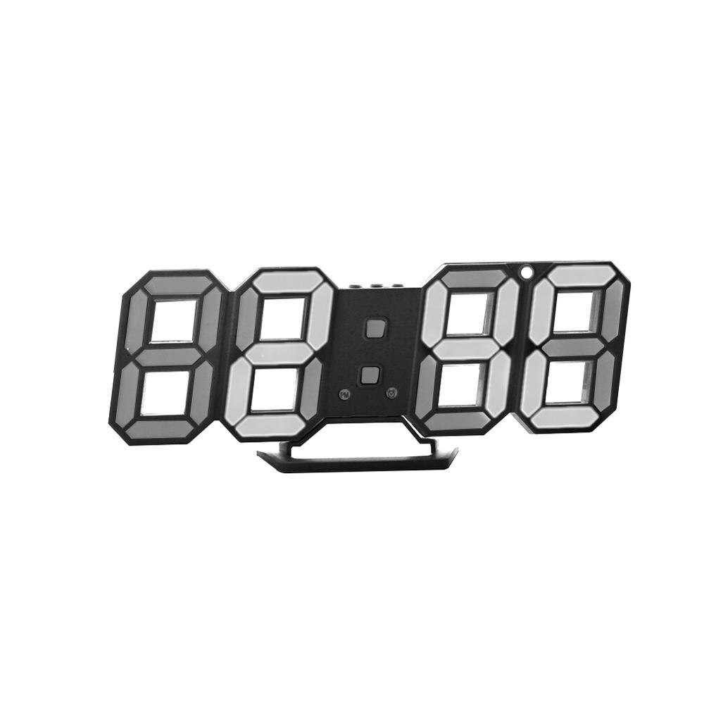 3D LED Moderen Wandklokken Display 3 Helderheid Niveaus Dimbare Nachtlampje Snooze Functie voor Thuis Keuken Kantoor #252761: Black White