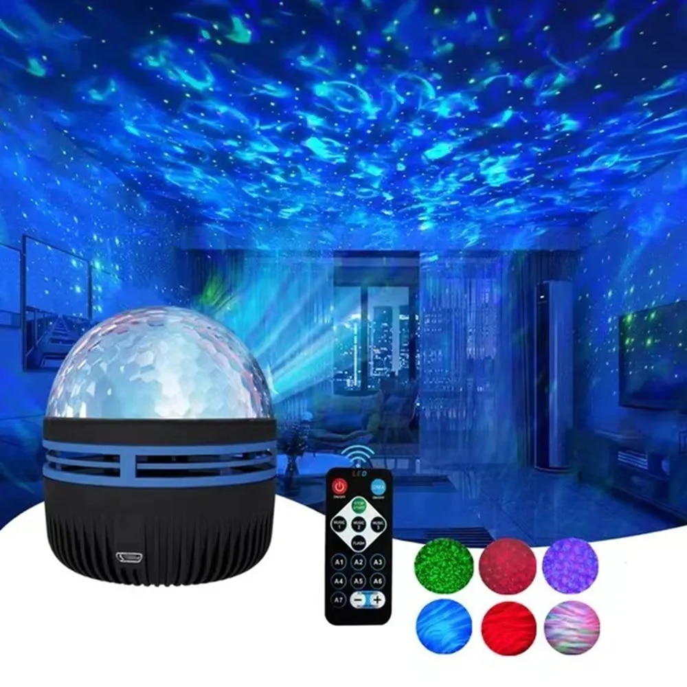 Sternenprojektor-Licht, 7 Farben, Fernbedienung, Polar--Projektion, Nachtlicht für Schlafzimmer, Heimdekoration, Zimmer, Weihnachtsfeier, Disko