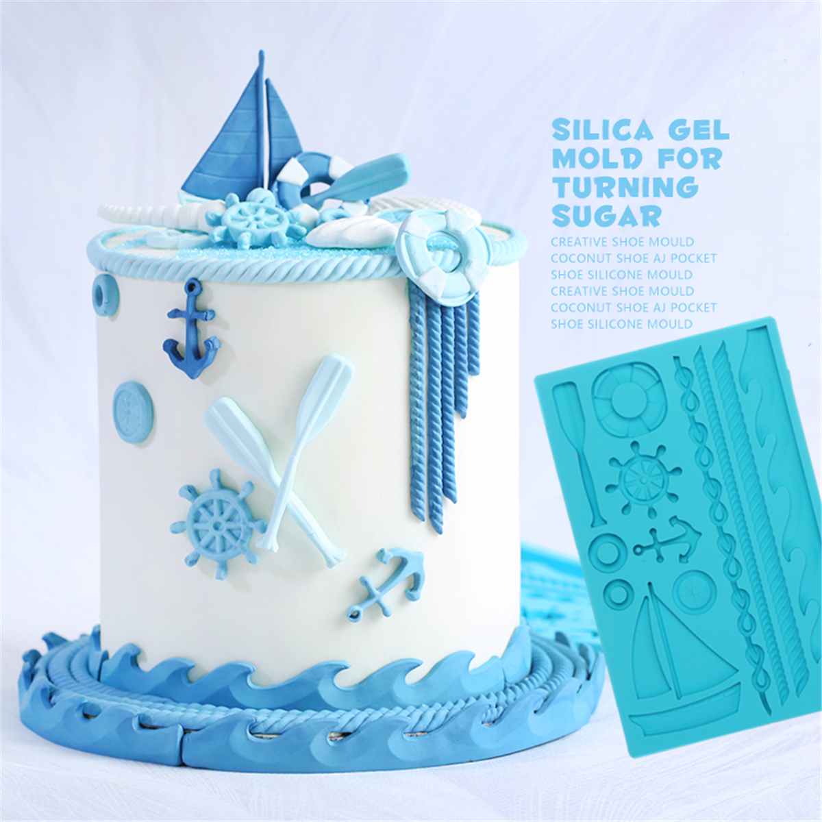 Moule à Fondant en forme de bateau Silicone | Ancre de bateau, moule à gâteau Paddle Wave, bricolage pâte à gomme Cupcake outil de décoration de chocolat 1 pièce