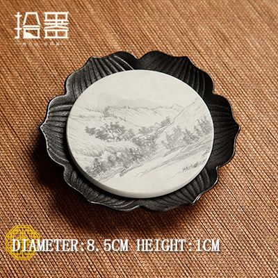 Absorbent ceramic dry brewing table, small tea tray, round lotus, Zen purple clay pot, teapot base, pot holder: 01small