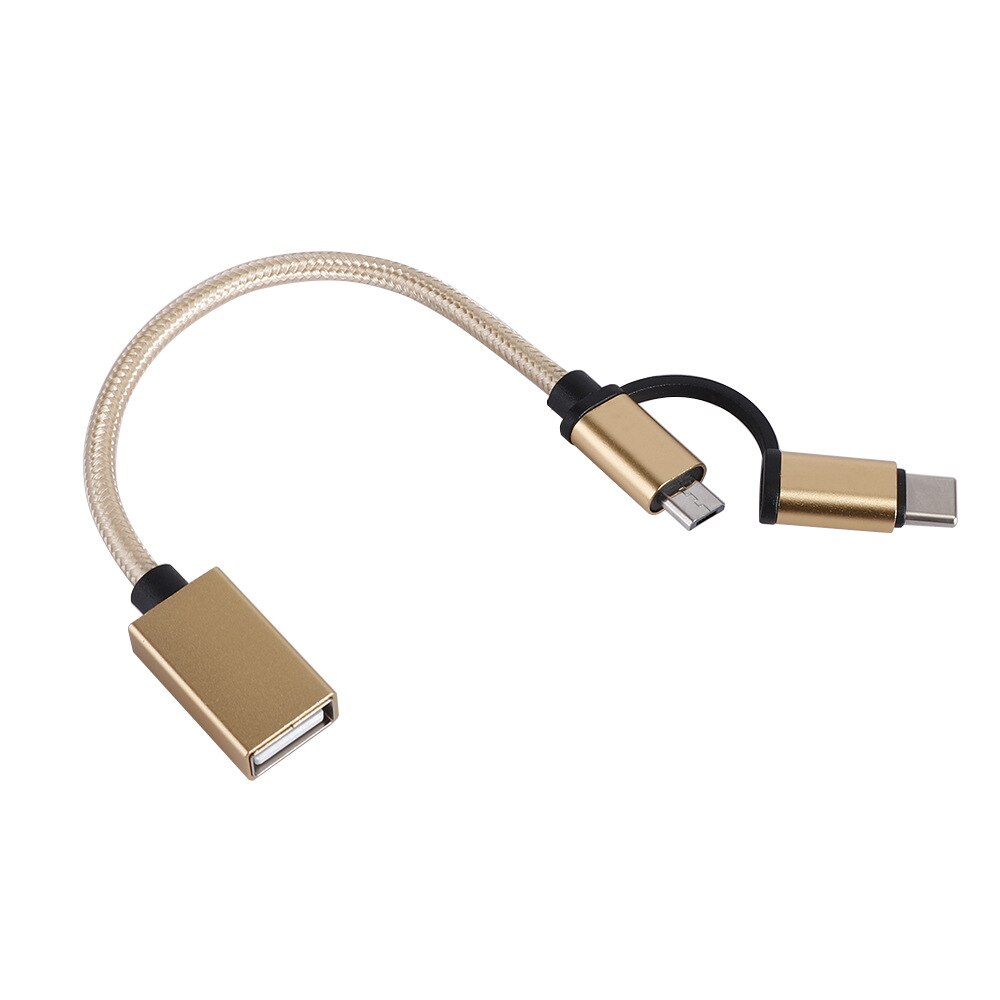 Type -c 2- in -1 otg micro usb type-c weeft een twee-in-één otg-adapter mini usb-kabel: Goud