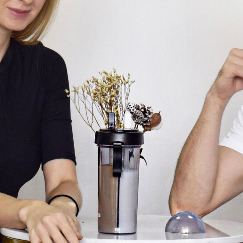 420/600ml Portable Dual Straw Separate Drink Water Beverage Bottle Couples