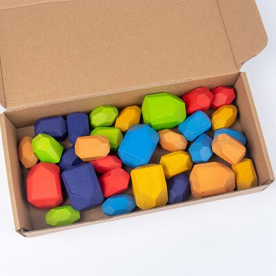 Children Colored Stone Jenga Stacking Blocks Educational Toy Nordic Style Rainbow Stone Wood Blocks Baby Wooden Toys: 30 pcs