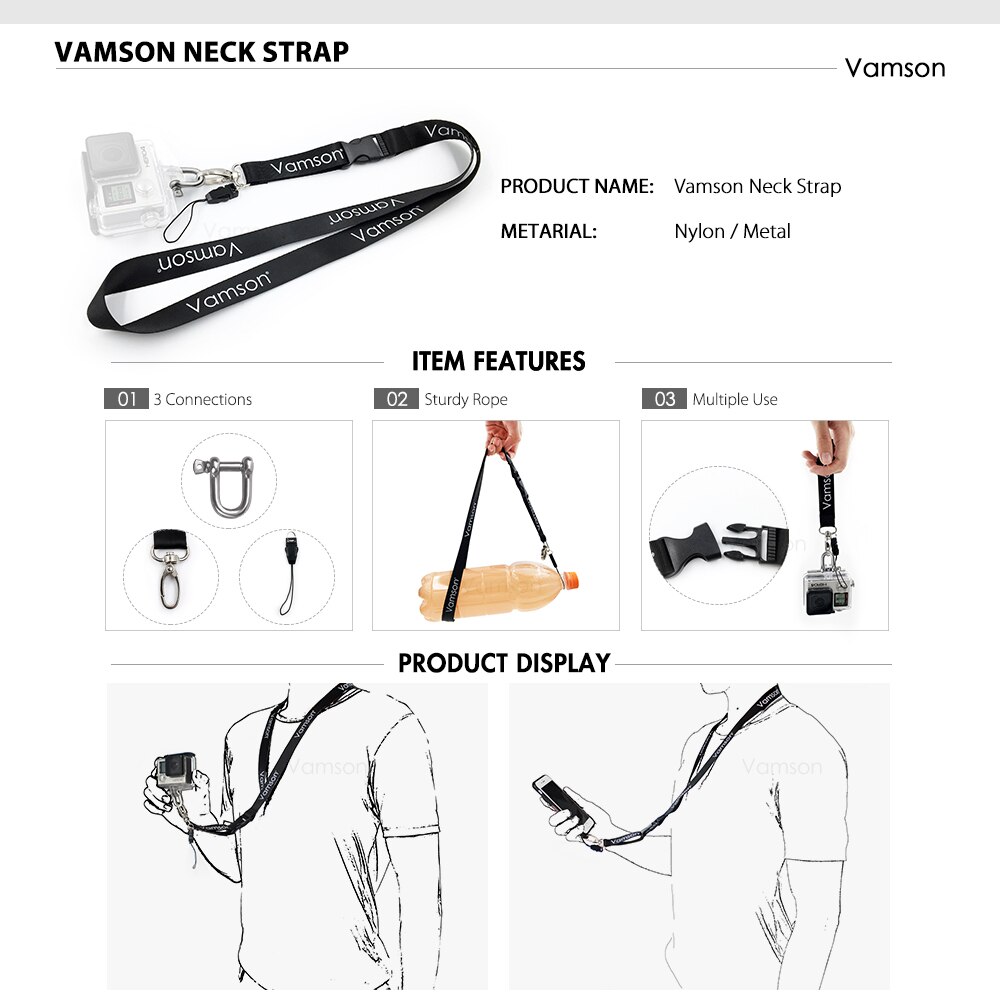 Vamson for DJI OSMO Action Camera Accessories for go pro Hero 10 9 8 7 6 5 Tripod Head Chest Strap for Xiaomi Yi4K insta360 VS22
