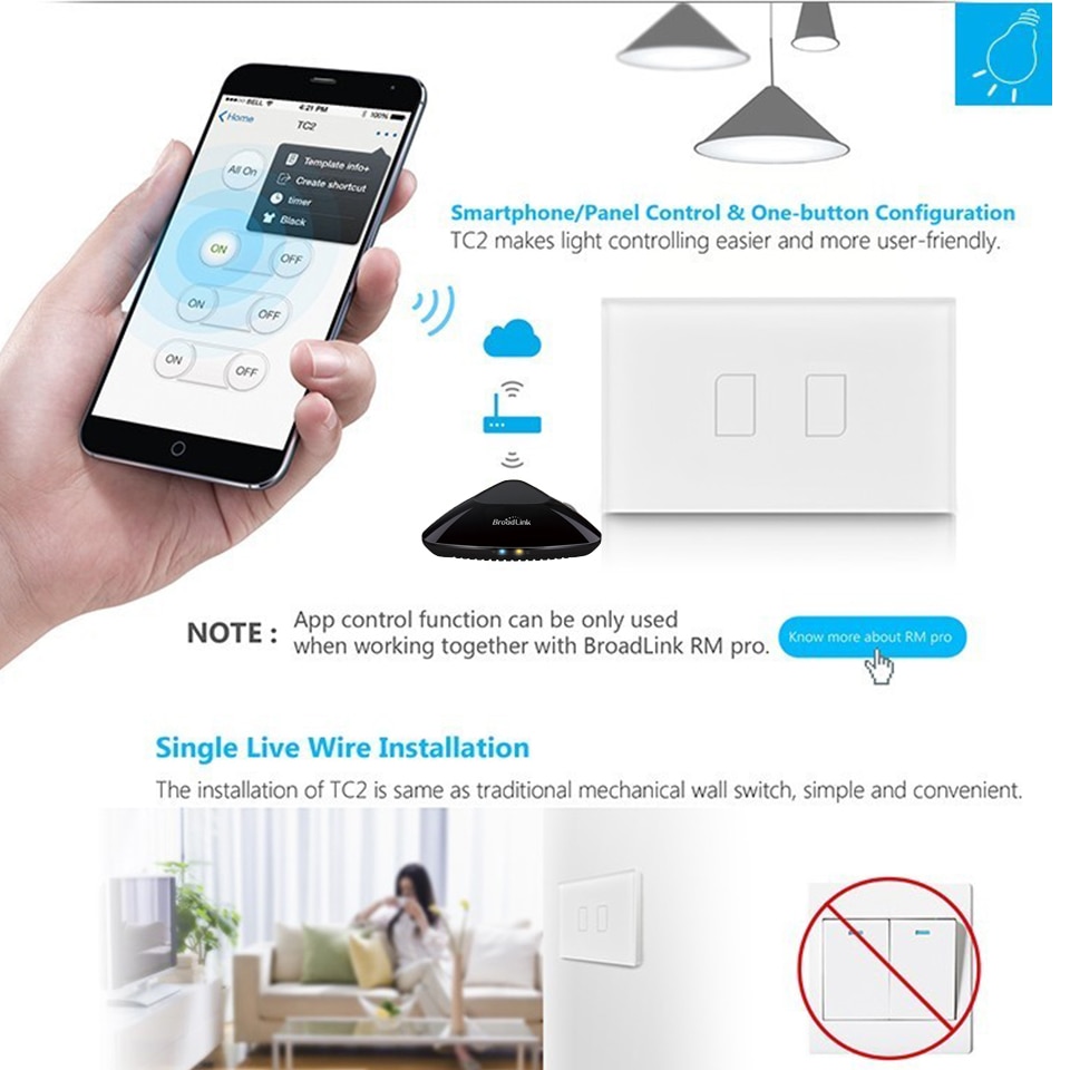 Broadlink TC2 US/AU version 1 2 3 Gang WiFi Home Automation Smart Fernbedienung Led Licht Switche Touch panel über RM Pro +