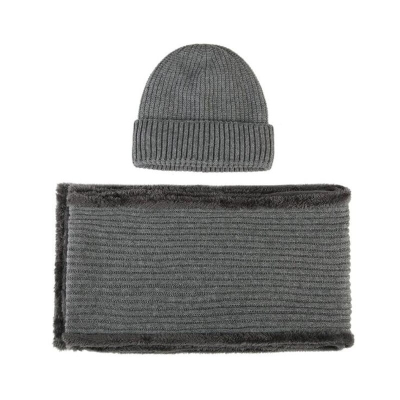 Hiver hommes casquette d'âge moyen papa personnes âgées grand-père tricoté laine chapeau mâle extérieur loisirs Plus velours chapeaux doux écharpe ensemble H7145: Gris