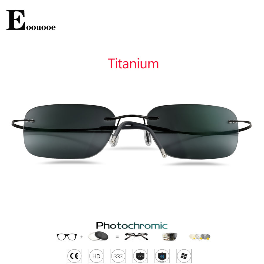 B Titanium Randloze Leesbril Meekleurende Grijs Zonnebril Mannen Vrouwen Outdoor Verziendheid Brillen 1.0 1.25 1.5 1.75 Lenzen