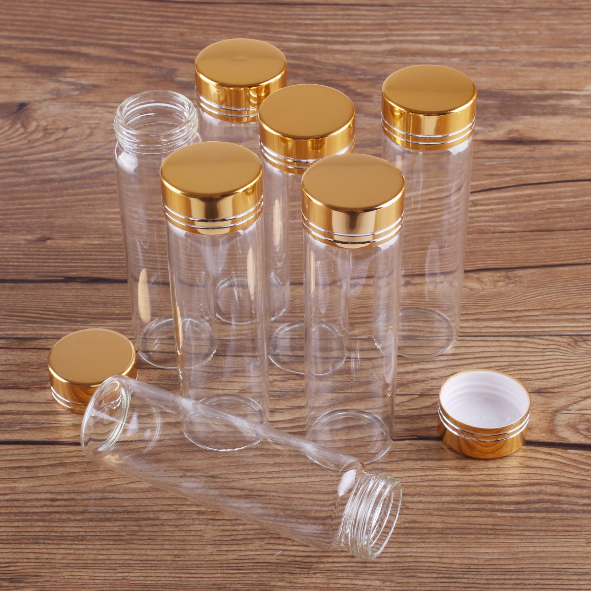 5pcs 50ml 30*100mm Spice Jars Glass bottle with Golden Caps Glass vessels Potion bottles Perfume Bottle for Wedding favors