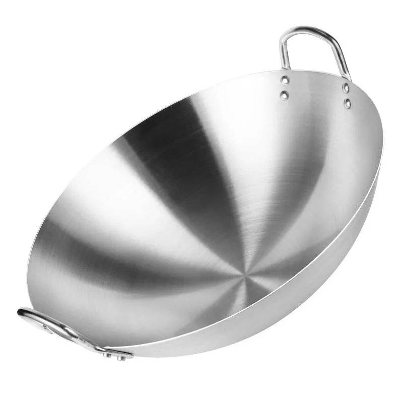 Stainless Steel Non Stick Wok Chinese Handmade Wok Double Ear Chef Fry Wok Gas Cooker Non Coating Round Bottom Cooking Woks