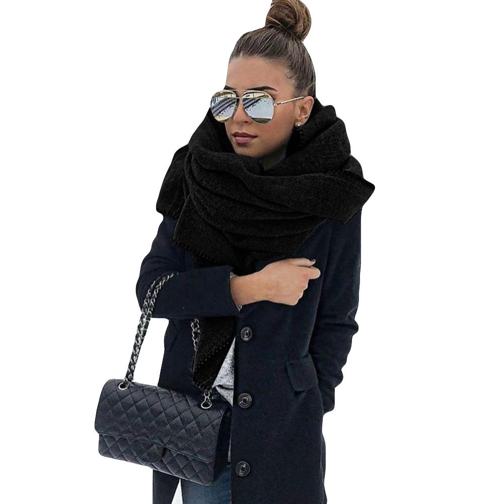 Scarf Soft Warm Keeping Fleece Solid Color Shawl Outdoor Neck Wrap for Travel: Black