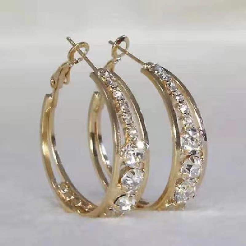 Cirkel Kristal Hoepel Oorbellen Goud Zilver Kleur Geometrische Opknoping Dangle Oorbellen Voor Vrouwen Vrouwelijke Mode-sieraden
