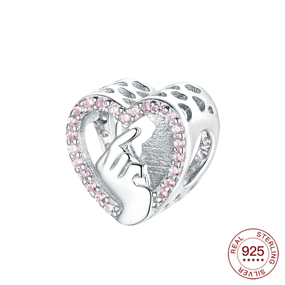 Zilver Charm Liefde U Gebaar Fonkelende Cz Charm Hart Bead Fit Originele 3Mm Armband Voor Vrouwen Sieraden