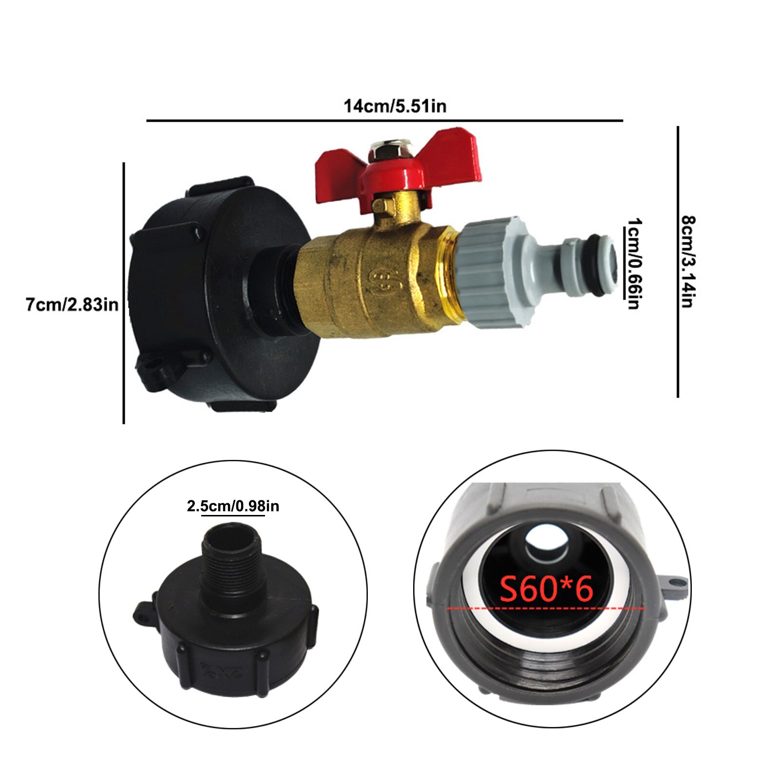 Metal Durable IBC Tank Tap Adapter S60x6 Coarse Thread Connector Garden Water Connectors Water Cube Replacement Valve Fitting: C