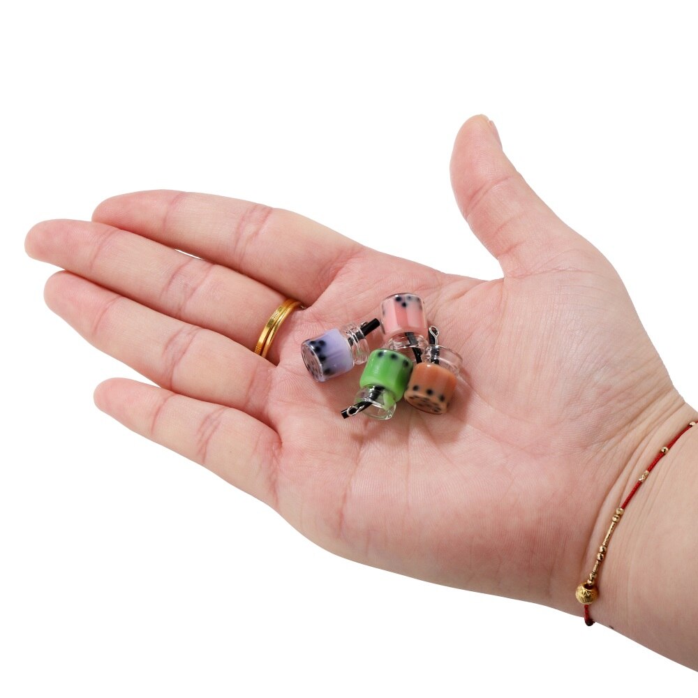 Lote de 10 unidades de adornos de perla de resina en miniatura para té de la leche, colgantes Boba, abalorios de botella para Llavero artesanal, joyería, accesorios para manualidades