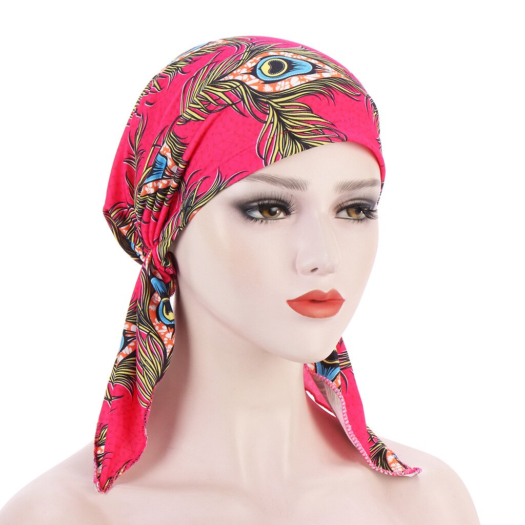 print woman turban hat soft elastic flowers lady muslim headdress wrap head scarf hijab caps turbante female: 6
