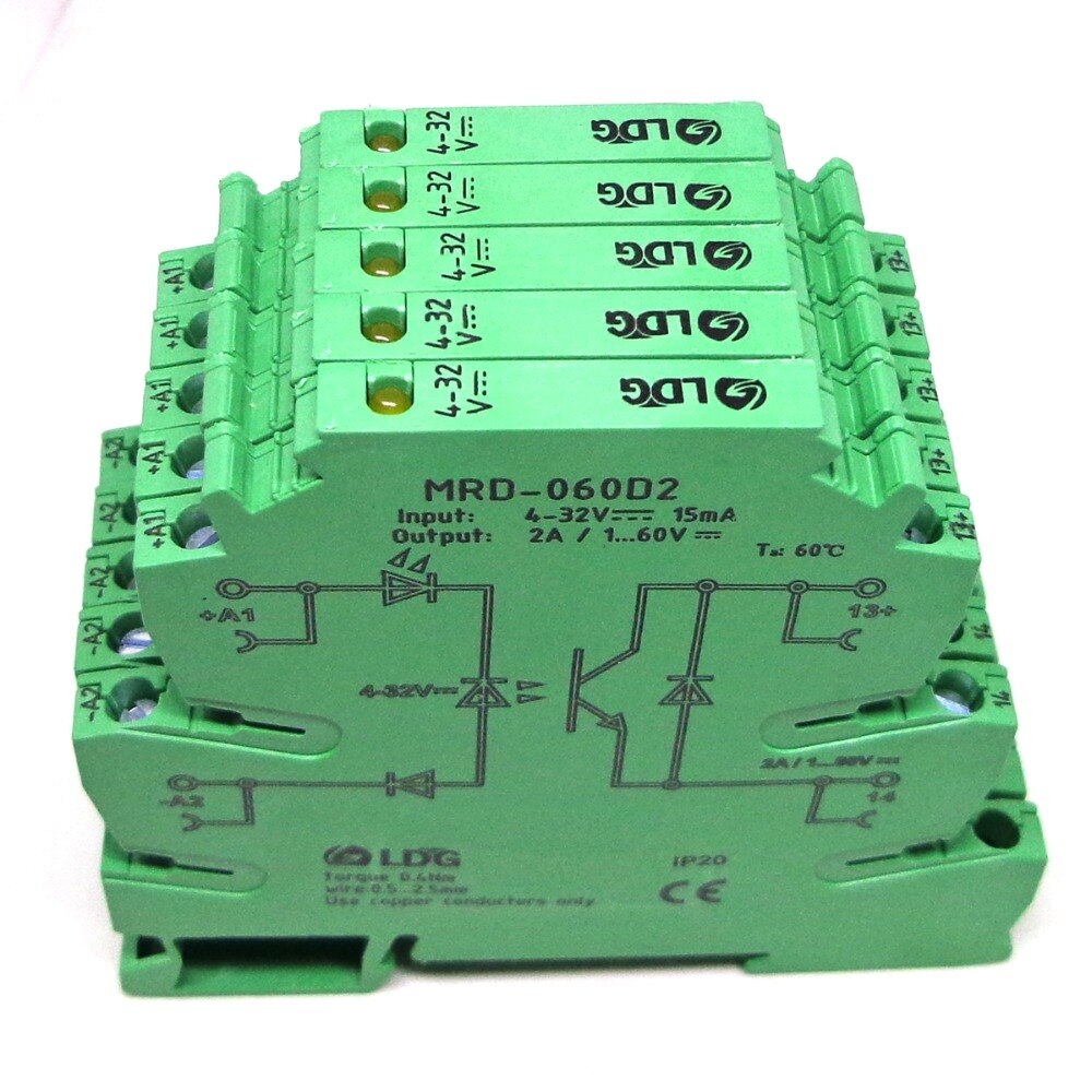 5 stk mrd -060 d 2 innovativ ledet-indikasjon 2a inngang : 5v 12v 24v likestrøm ssr fast sate relégrensesnitt din skinne relémodulbryter