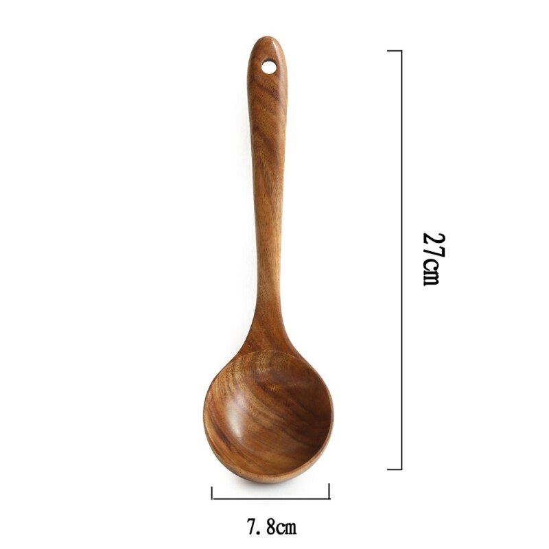 Naturlig teak bordssked trä ris sked lång ris durkslag soppa skimmer kök verktyg matlagning sked sked: G
