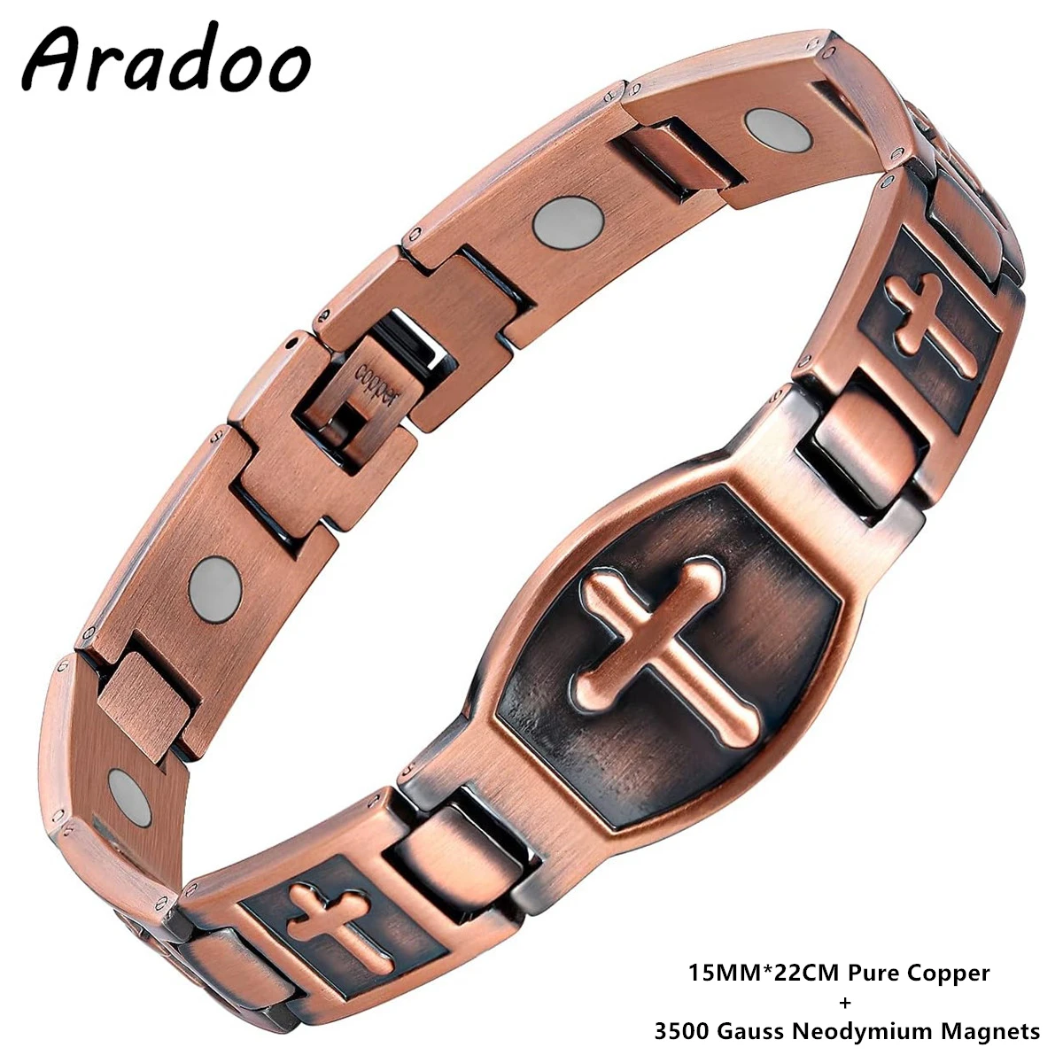 ARADOO 3X Strength Neodymium Magnets Copper Bracelet for Men Pure Copper Bangle Wristband Jewelry: cobalt violet